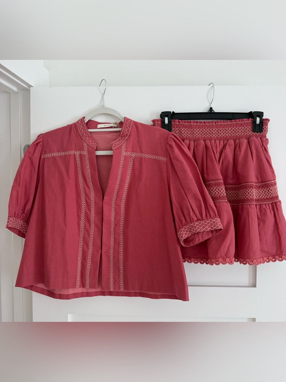 Aylaya Cotton smocked waist mini skirt and matching top.  Both Size Small
